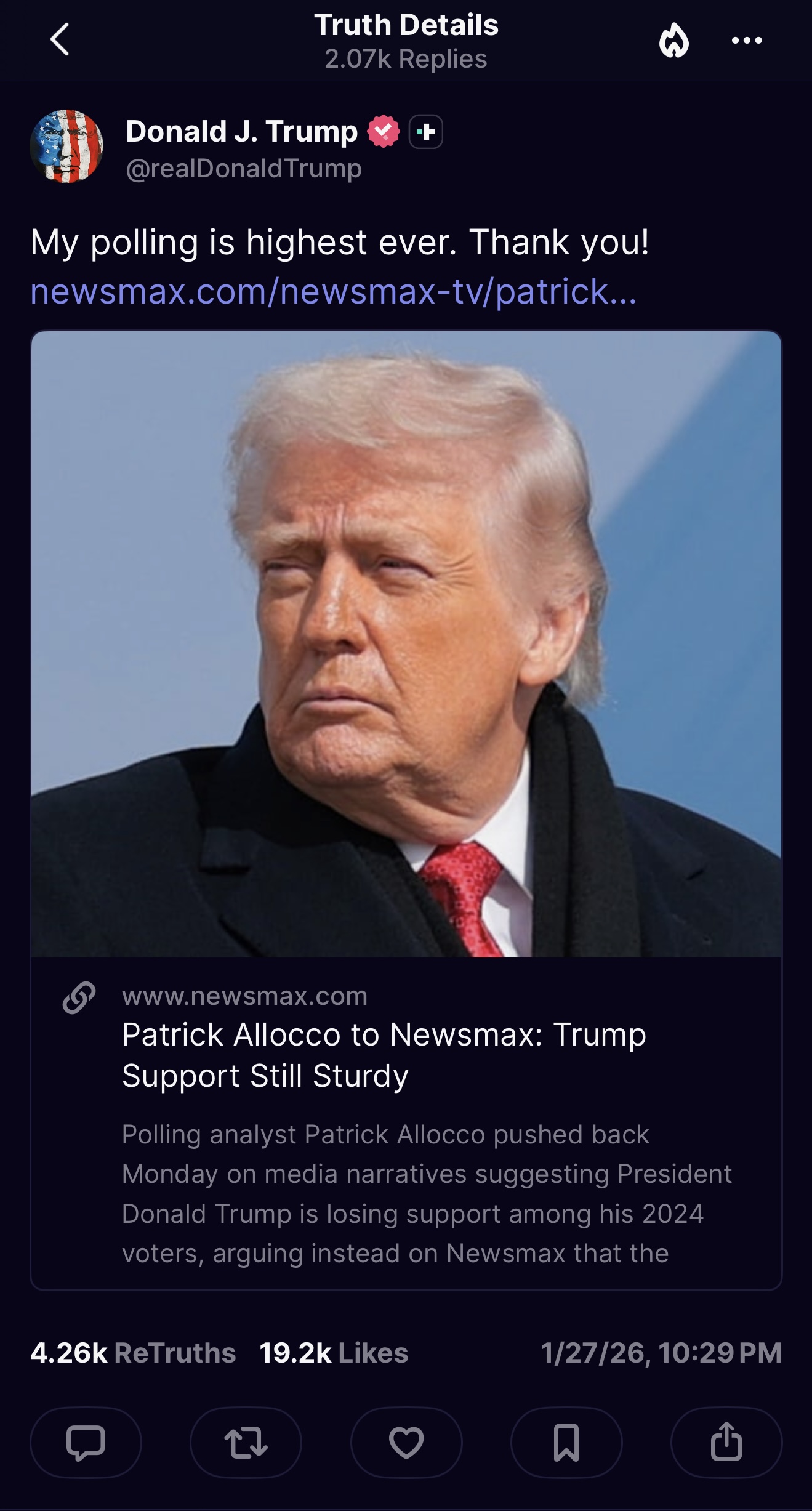 President Trump Truth Social Post